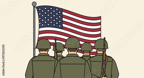 American soldiers honoring flag Memorial Day remembrance illustration