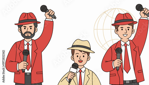 Reporters holding microphones for interview and news coverage illustration
