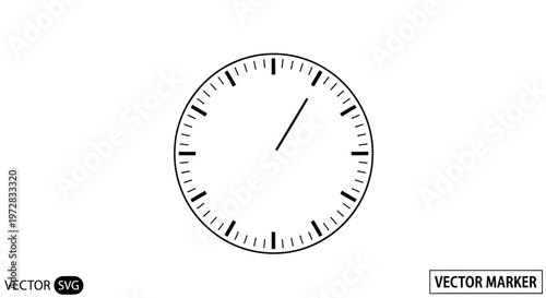 Minimalist Clock Face Illustration with Tick Marks and Hand