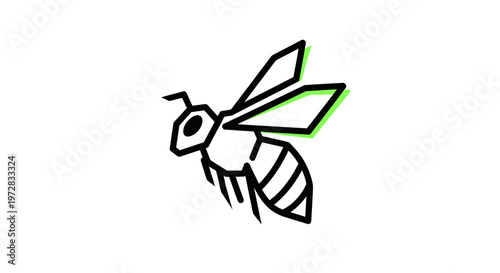 Minimalist Bee Icon with Neon Green Outline, Simple Insect Vector Art