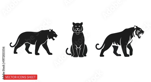 Tiger Silhouette Collection: Walking, Sitting, and Roaring Poses
