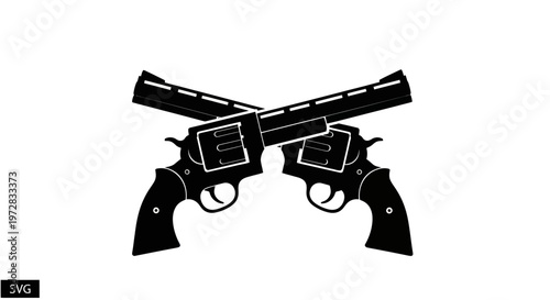 Two crossed revolvers, black silhouette on white background