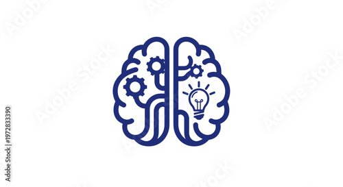 Abstract Brain Icon with Gears and Lightbulb, Symbolizing Ideas and Innovation