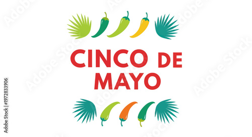 Cinco de Mayo celebration with chili peppers and palm leaves