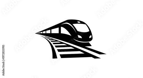 Modern High Speed Train on Railway Tracks Vector Logo