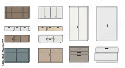 Collection of modern furniture and storage cabinets