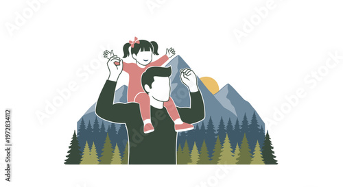 Father and daughter enjoying an outdoor adventure in the mountains.