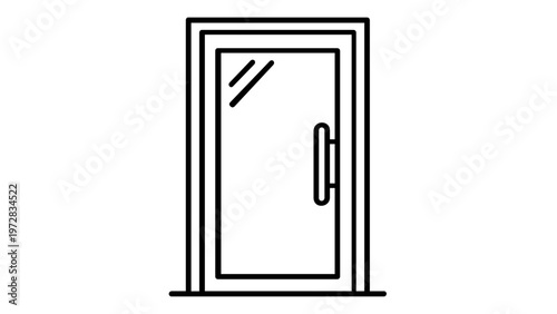 Modern minimalist glass door vector icon illustration for bathroom shower enclosure or sauna entrance, scalable flat line art design element isolated on white background for home decor.