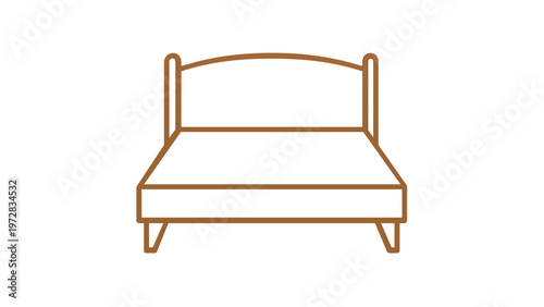 Minimalist brown line vector icon illustration of a double bed for bedroom furniture design, home interior decor, sleep-related concepts, and hotel service symbols, scalable flat graphic.