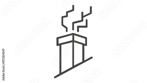 Minimalist Chimney Line Icon Vector Illustration with Smoke on a Sloped Roof, Scalable Flat Design for Home Heating, Fireplace, and Architecture Concepts, Isolated on White Background