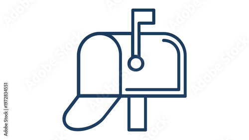 Minimalist vector line icon illustration of a classic mailbox with an open door and raised flag, perfect for mail, post, delivery, and communication concepts in web and graphic design projects.