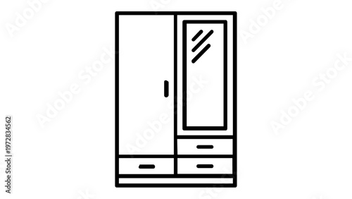 Minimalist Wardrobe Vector Icon Illustration of a Modern Bedroom Closet with Mirror and Storage Drawers, Scalable Flat Line Art Design for Home Interior and Furniture Organization Concepts