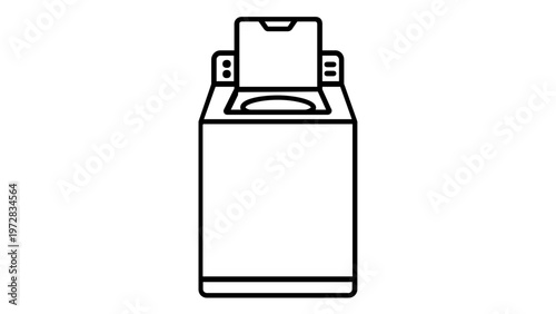 Top Loading Washing Machine Vector Icon Illustration, Minimalist Black and White Line Art for Laundry Appliance, Household Equipment Graphic Design Element, Scalable Flat Vector Illustration