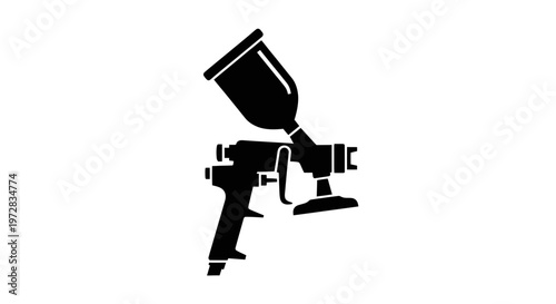 Black silhouette of a spray gun with a container on white background, isolated vector illustration