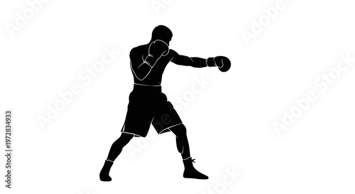 Silhouette of a boxer throwing a punch, isolated on white background.