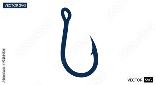 Simple dark blue fishing hook icon on white background, vector graphic