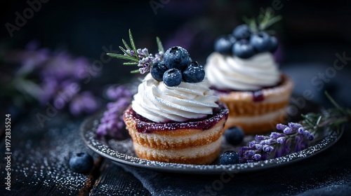 Blueberry dessert assortment, blueberry pie muffins pancakes, summer baking concept, indulgent food styling, editorial food photography
