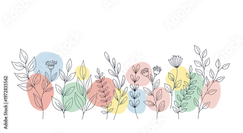 Colorful flowers and leaves arrangement.