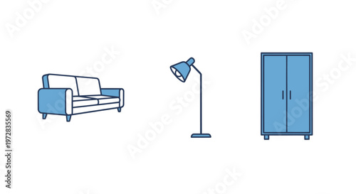 Blue Furniture Set Interior Decor.