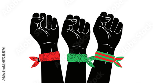 Black fists with colored wrist bands.