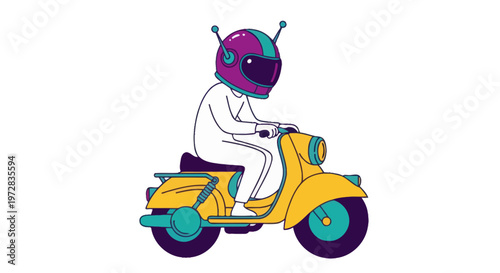 Alien Riding Yellow Scooter Vehicle.