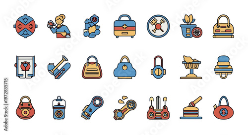 Variety of colorful luggage icons.