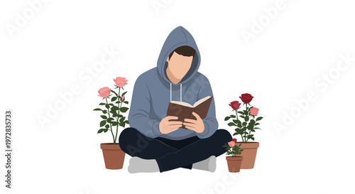 Man reading a book sitting down.