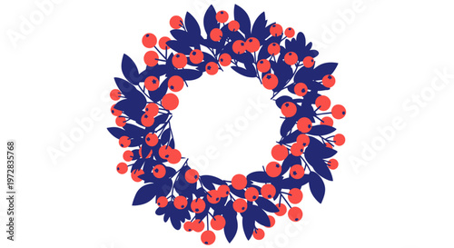 Vibrant Red Berries and Leaves Wreath.