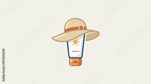 Sunscreen Tube With Sun Hat Summer Protection Concept