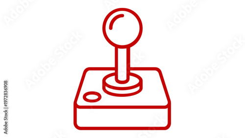 Red line icon of a retro joystick for video games, minimalist vector illustration of a classic arcade game controller, scalable graphic design for gaming technology, entertainment, and apps.