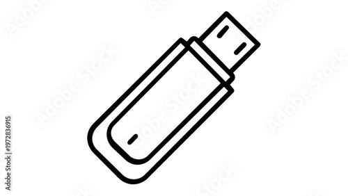 Minimalist USB Flash Drive Vector Icon Illustration, Portable Data Storage Device Line Art Graphic, Scalable Digital Memory Stick Symbol for Technology Gadgets and Computer Hardware Design.