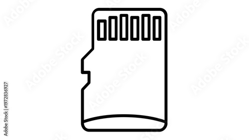 Micro SD memory card vector icon illustration. Minimalist flat line art of a digital storage device for cameras, smartphones, and computers. Scalable AI-generated graphic for tech design.