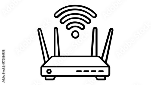 Wireless Wi-Fi Router Vector Icon Illustration: Minimalist Line Art Design for Internet Connectivity, Network Hardware, Broadband Modem, and High-Speed Data Communication Technology Concept.