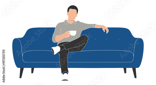 Man relaxing on a sofa with a coffee cup.