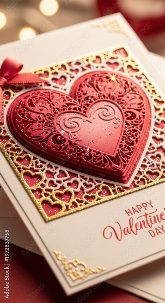 Fototapeta premium Elegant Valentines Day Card with Intricate Red Heart Design.