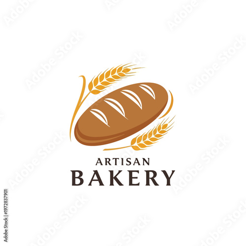 Artisan Bakery Logo with Freshly Baked Bread and Wheat Ears.
