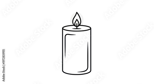 Simple Line Art Candle Flame Burning Brightly on White Background