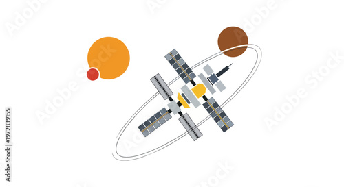 Space Station Orbiting Planet Satellite.