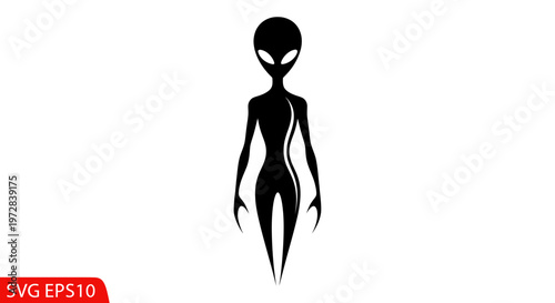 Alien silhouette on white background, extraterrestrial life form concept