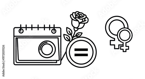 Equality feminist symbol with calendar rose.