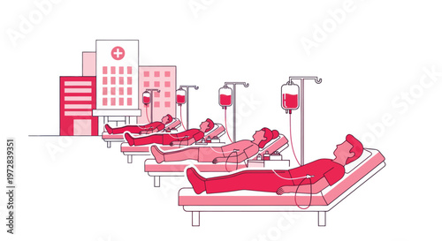 People lying on hospital beds.