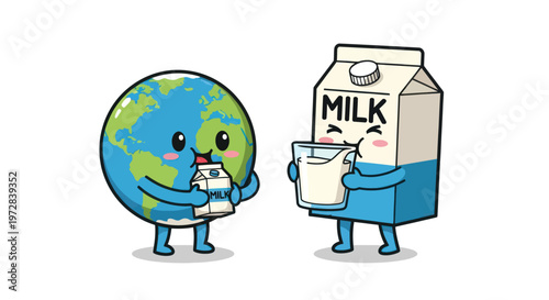 Earth holding milk carton and glass.