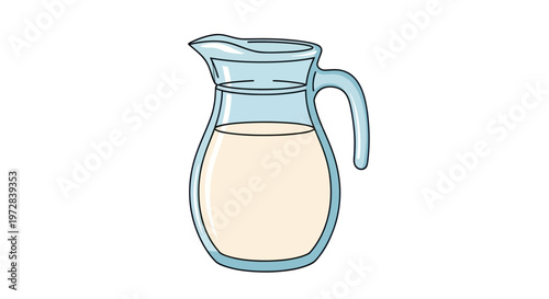 Glass pitcher with milk liquid.