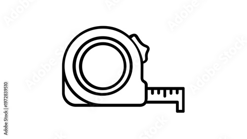Professional tape measure line icon vector illustration. Scalable minimalist black and white graphic for construction, carpentry, DIY home improvement, and precision measurement tools.