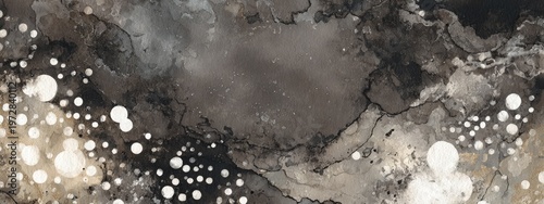 Abstract Swirling Ink Fluid Art with Bubbles and Light Effects.