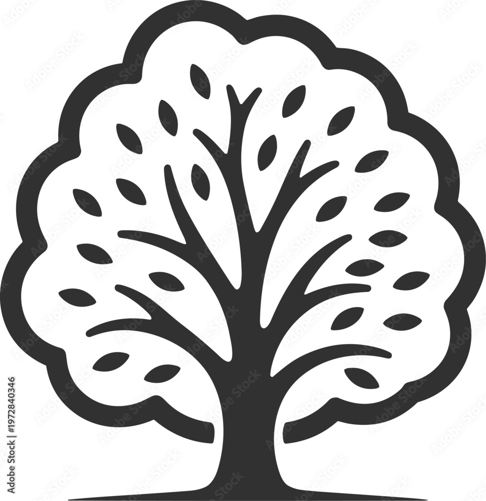 Fototapeta premium Stylized Black and White Tree Silhouette nature graphic