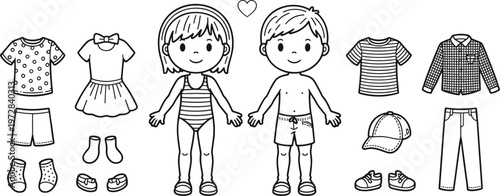 Paper Doll Boy and Girl with Assorted Clothing and Accessories