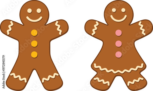 Two Gingerbread Cookies on White Background gingerbread man