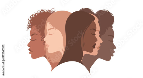 Diverse women profiles in profile, representing unity and diversity.