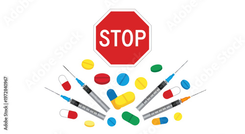 Stop drug abuse with medicine and syringes.